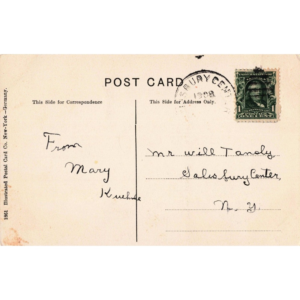 Vintage 1908 Birthday Postcard Twig Wheelbarrow Pink Flowers NY Postmark Germany - Picture 2 of 2